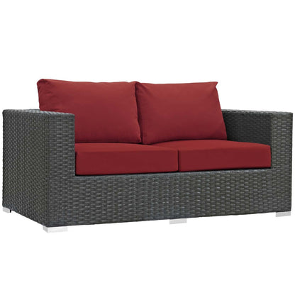 Sojourn 5 Piece Outdoor Patio Sunbrella® Sectional Set, Sunbrella Rattan Wicker, Red 13381