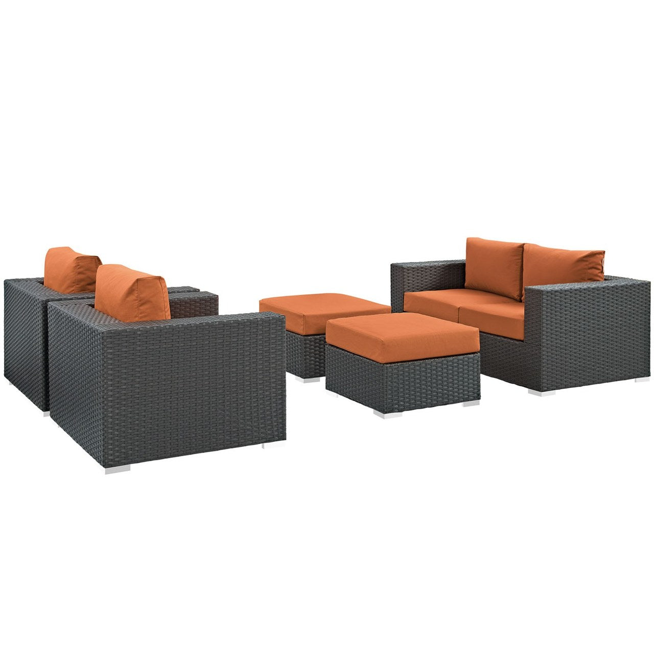 Sojourn Five PCS Outdoor Patio Sunbrella Sectional Set , Orange, Rattan 9800