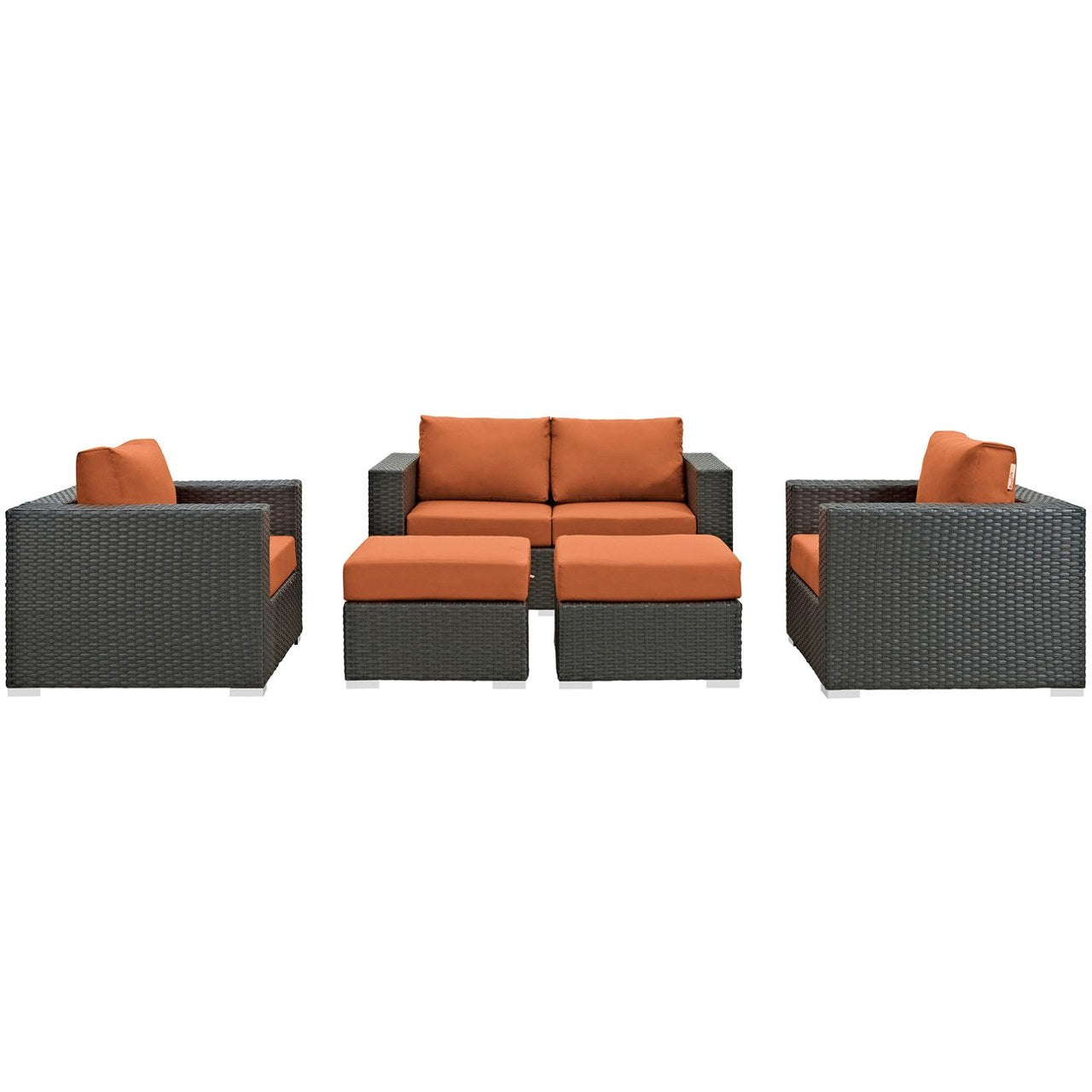 Sojourn Five PCS Outdoor Patio Sunbrella Sectional Set , Orange, Rattan 9800