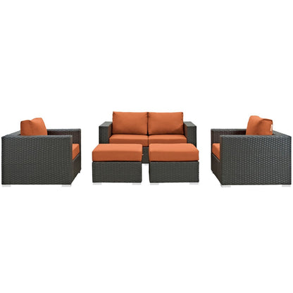 Sojourn Five PCS Outdoor Patio Sunbrella Sectional Set , Orange, Rattan 9800
