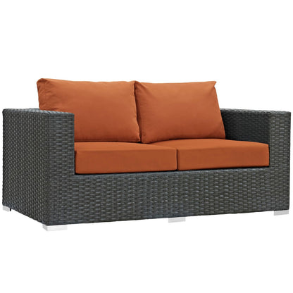 Sojourn Five PCS Outdoor Patio Sunbrella Sectional Set , Orange, Rattan 9800