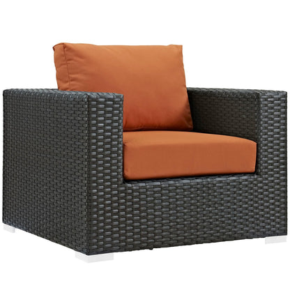 Sojourn Five PCS Outdoor Patio Sunbrella Sectional Set , Orange, Rattan 9800