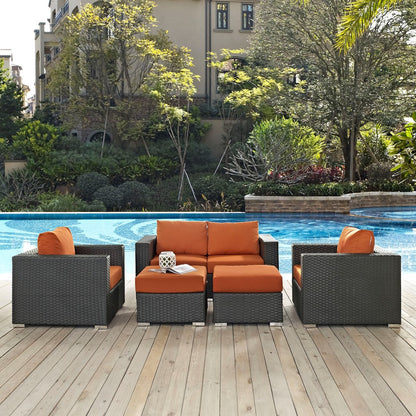 Sojourn Five PCS Outdoor Patio Sunbrella Sectional Set , Orange, Rattan 9800
