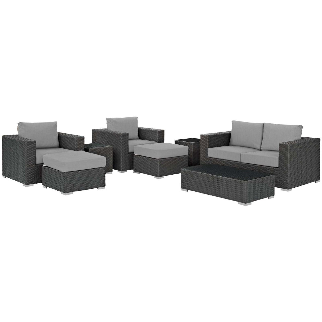 Sojourn 8 Piece Outdoor Patio Sunbrella® Sectional Set, Sunbrella Rattan Wicker, Grey Gray 13382