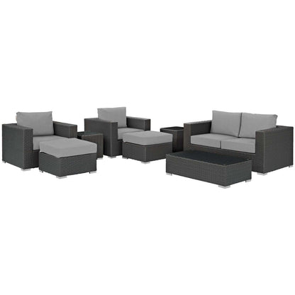 Sojourn 8 Piece Outdoor Patio Sunbrella® Sectional Set, Sunbrella Rattan Wicker, Grey Gray 13382