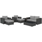 Sojourn 8 Piece Outdoor Patio Sunbrella® Sectional Set, Sunbrella Rattan Wicker, Grey Gray 13382