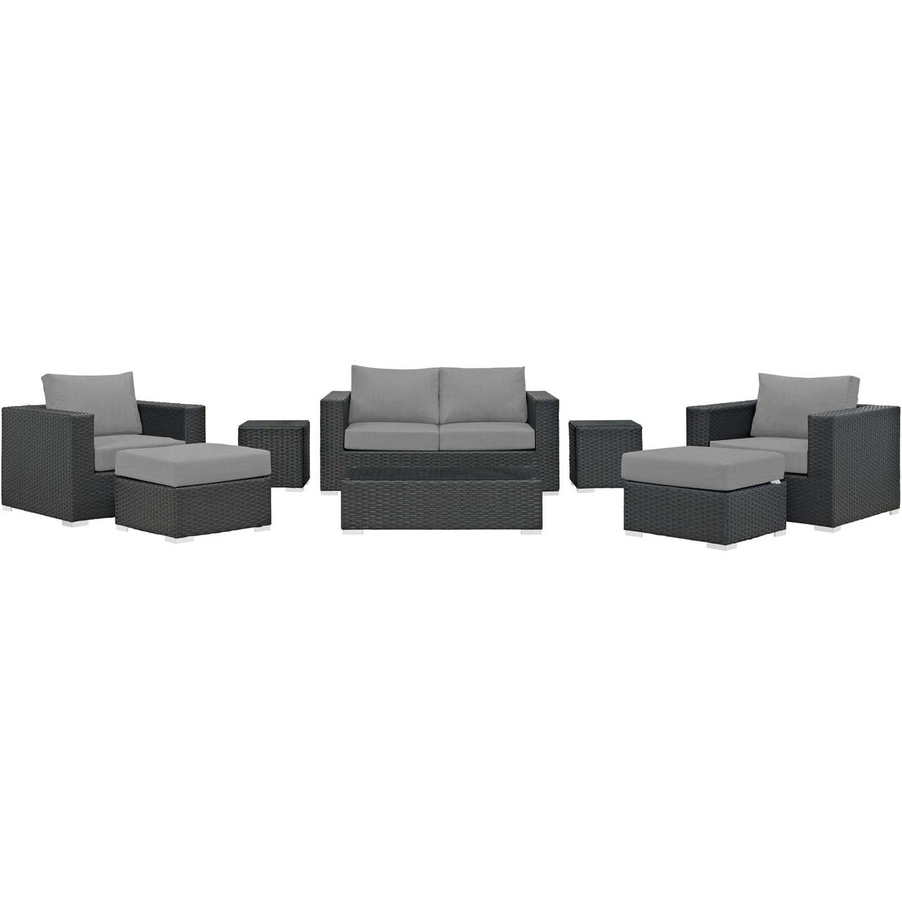 Sojourn 8 Piece Outdoor Patio Sunbrella® Sectional Set, Sunbrella Rattan Wicker, Grey Gray 13382