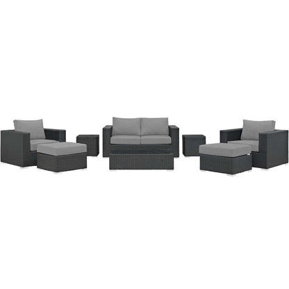 Sojourn 8 Piece Outdoor Patio Sunbrella® Sectional Set, Sunbrella Rattan Wicker, Grey Gray 13382