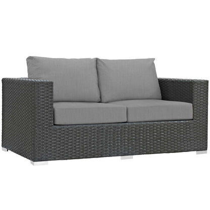Sojourn 8 Piece Outdoor Patio Sunbrella® Sectional Set, Sunbrella Rattan Wicker, Grey Gray 13382