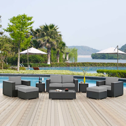 Sojourn 8 Piece Outdoor Patio Sunbrella® Sectional Set, Sunbrella Rattan Wicker, Grey Gray 13382
