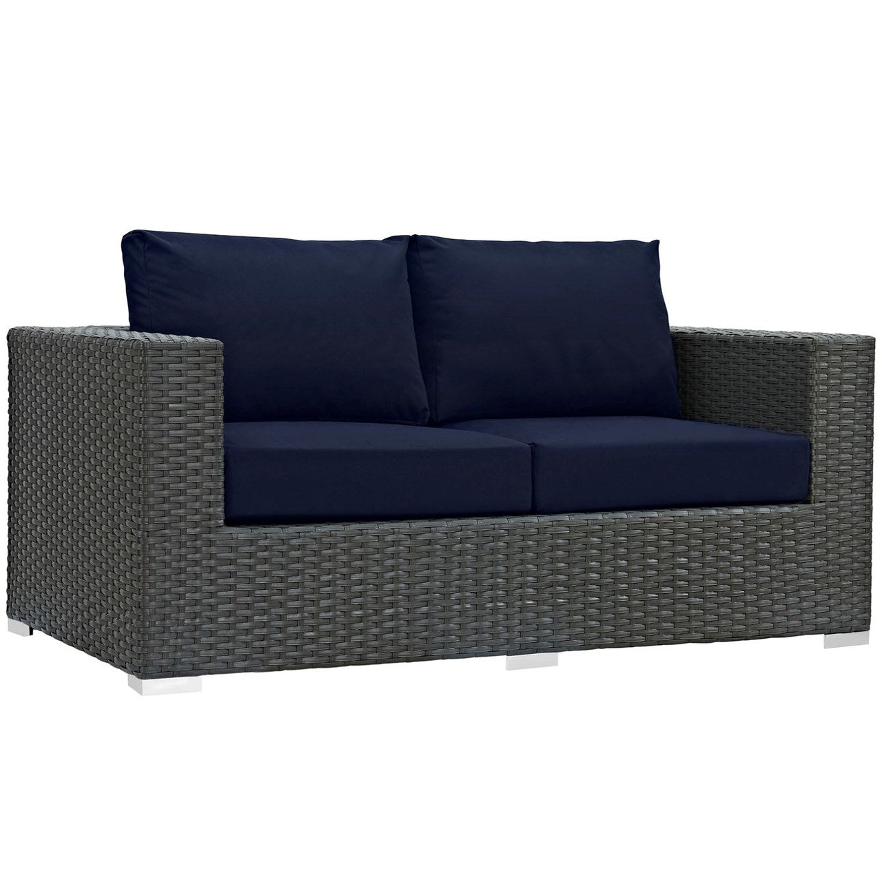 Sojourn Eight PCS Outdoor Patio Sunbrella Sectional Set , Navy, Rattan 9802