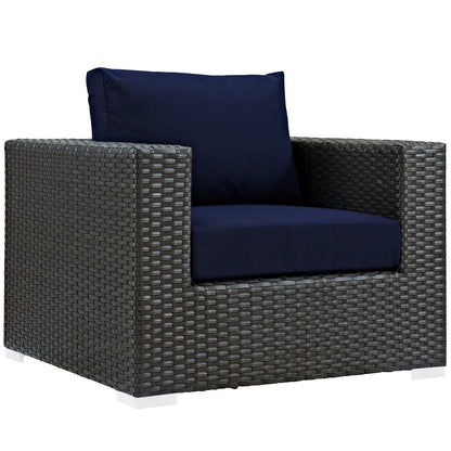Sojourn Eight PCS Outdoor Patio Sunbrella Sectional Set , Navy, Rattan 9802