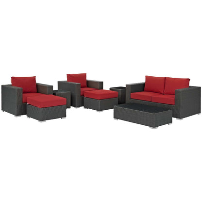 Sojourn 8 Piece Outdoor Patio Sunbrella® Sectional Set, Sunbrella Rattan Wicker, Red 13383