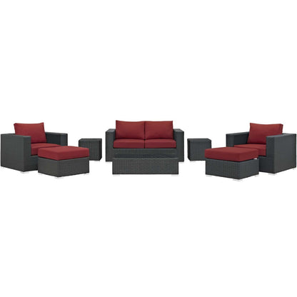 Sojourn 8 Piece Outdoor Patio Sunbrella® Sectional Set, Sunbrella Rattan Wicker, Red 13383