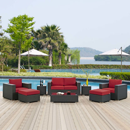 Sojourn 8 Piece Outdoor Patio Sunbrella® Sectional Set, Sunbrella Rattan Wicker, Red 13383