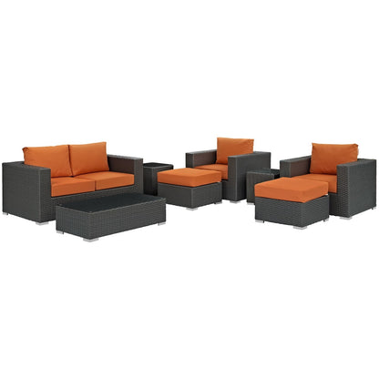 Sojourn Eight PCS Outdoor Patio Sunbrella Sectional Set , Orange, Rattan 9803