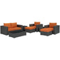 Sojourn Eight PCS Outdoor Patio Sunbrella Sectional Set , Orange, Rattan 9803