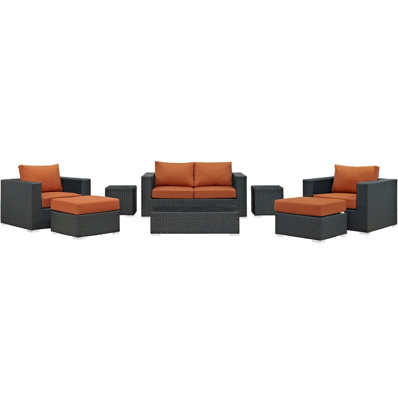 Sojourn Eight PCS Outdoor Patio Sunbrella Sectional Set , Orange, Rattan 9803