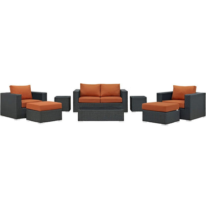 Sojourn Eight PCS Outdoor Patio Sunbrella Sectional Set , Orange, Rattan 9803