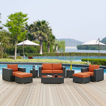 Sojourn Eight PCS Outdoor Patio Sunbrella Sectional Set , Orange, Rattan 9803