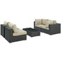 Sojourn Five PCS Outdoor Patio Sunbrella Sectional Set, Beige , Rattan 9807