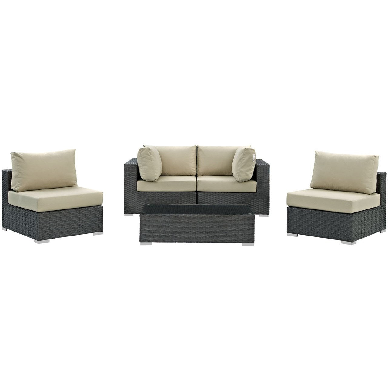 Sojourn Five PCS Outdoor Patio Sunbrella Sectional Set, Beige , Rattan 9807