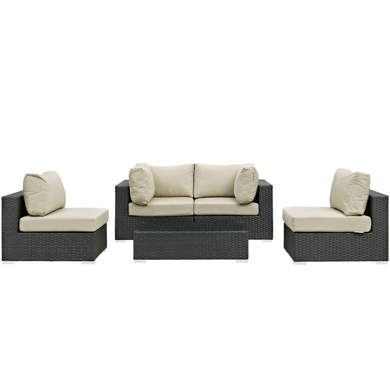 Sojourn Five PCS Outdoor Patio Sunbrella Sectional Set, Beige , Rattan 9807