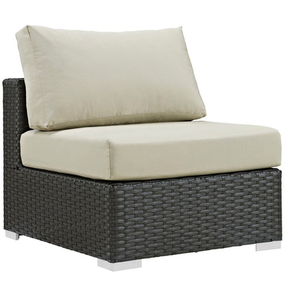 Sojourn Five PCS Outdoor Patio Sunbrella Sectional Set, Beige , Rattan 9807