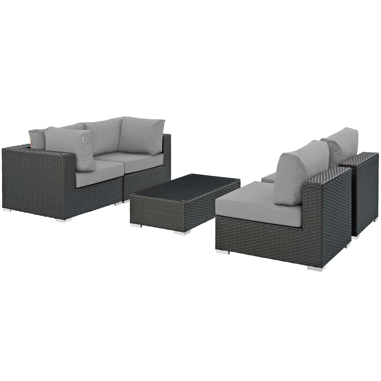 Sojourn 5 Piece Outdoor Patio Sunbrella® Sectional Set, Sunbrella Rattan Wicker, Grey Gray 13384
