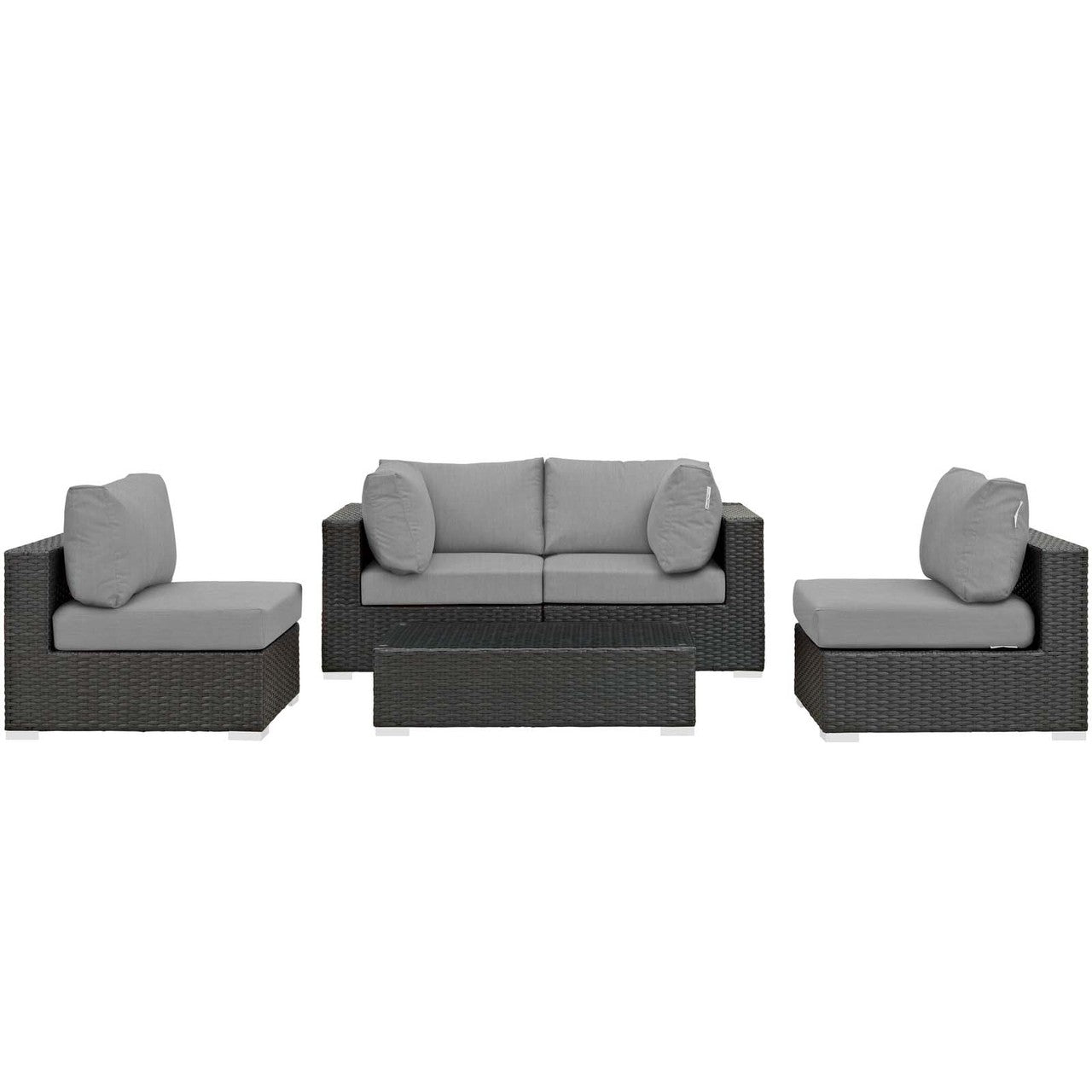 Sojourn 5 Piece Outdoor Patio Sunbrella® Sectional Set, Sunbrella Rattan Wicker, Grey Gray 13384