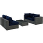Sojourn Five PCS Outdoor Patio Sunbrella Sectional Set, Navy , Rattan 9808