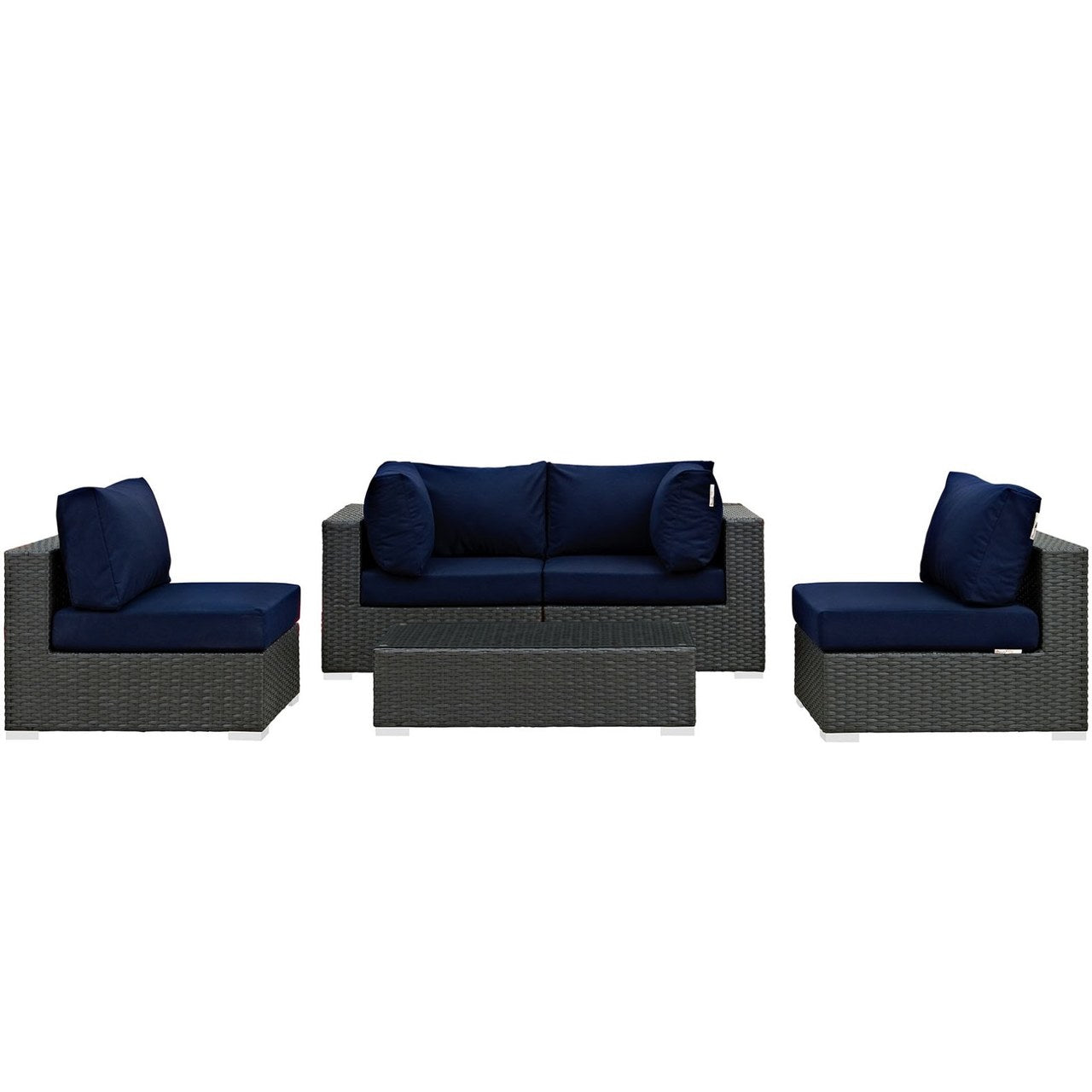 Sojourn Five PCS Outdoor Patio Sunbrella Sectional Set, Navy , Rattan 9808