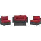 Sojourn 5 Piece Outdoor Patio Sunbrella® Sectional Set, Sunbrella Rattan Wicker, Red 13385