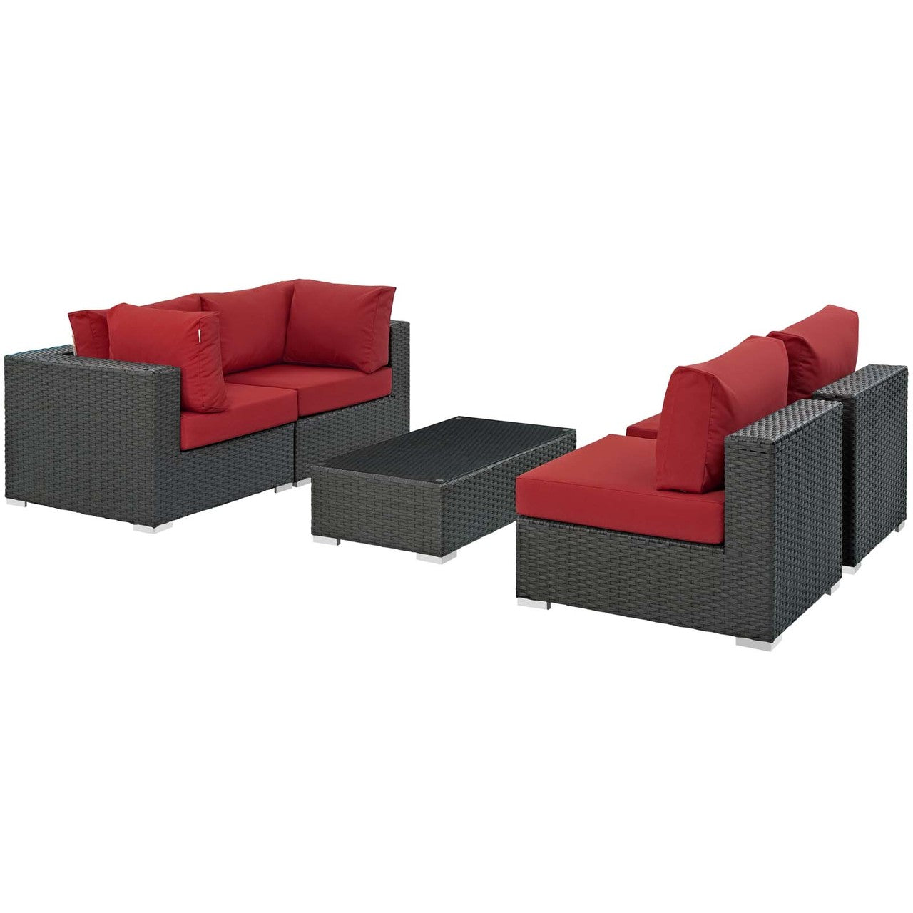 Sojourn 5 Piece Outdoor Patio Sunbrella® Sectional Set, Sunbrella Rattan Wicker, Red 13385