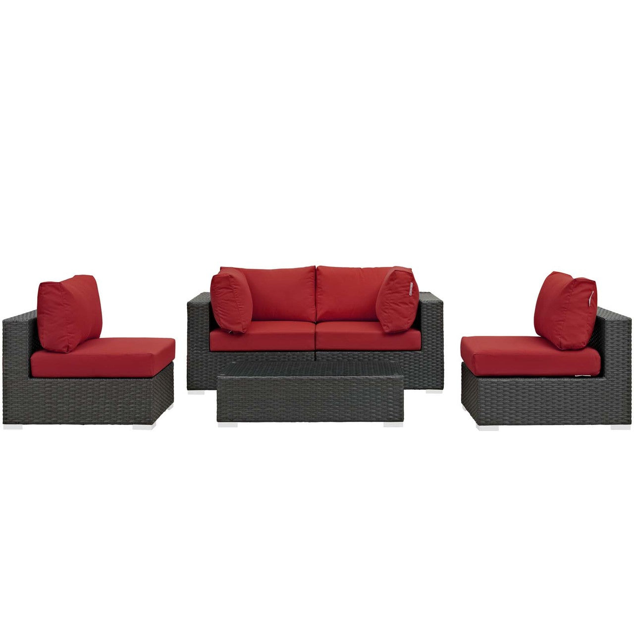 Sojourn 5 Piece Outdoor Patio Sunbrella® Sectional Set, Sunbrella Rattan Wicker, Red 13385