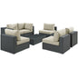 Sojourn Seven PCS Outdoor Patio Sunbrella Sectional Set, Beige , Rattan 9810