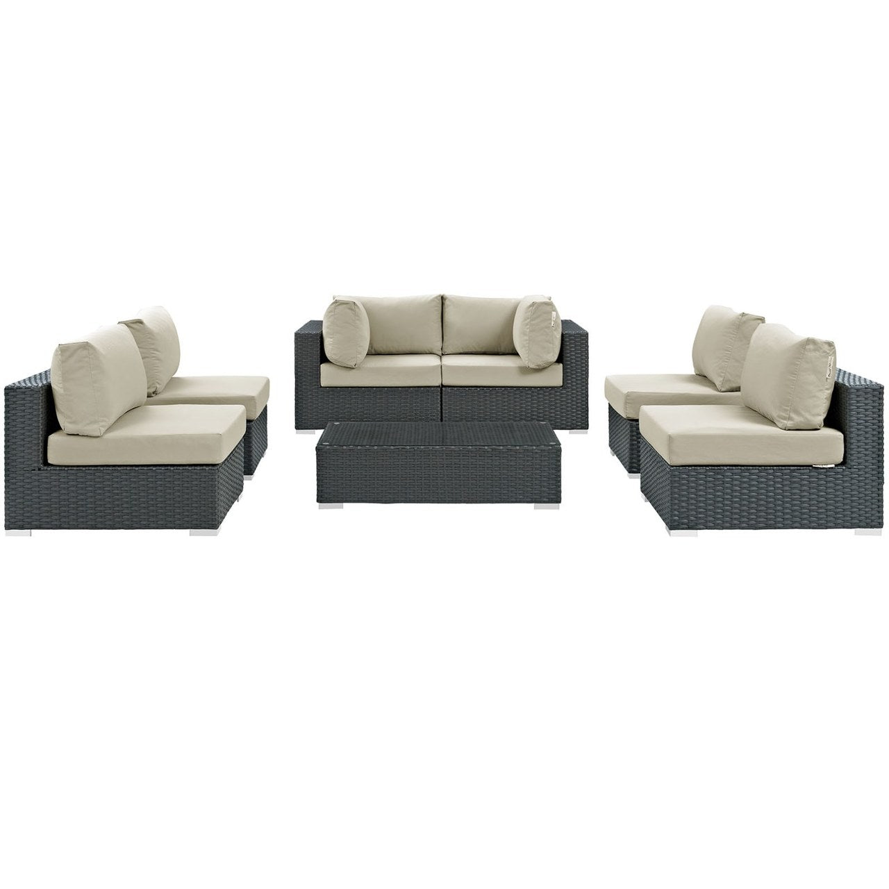 Sojourn Seven PCS Outdoor Patio Sunbrella Sectional Set, Beige , Rattan 9810
