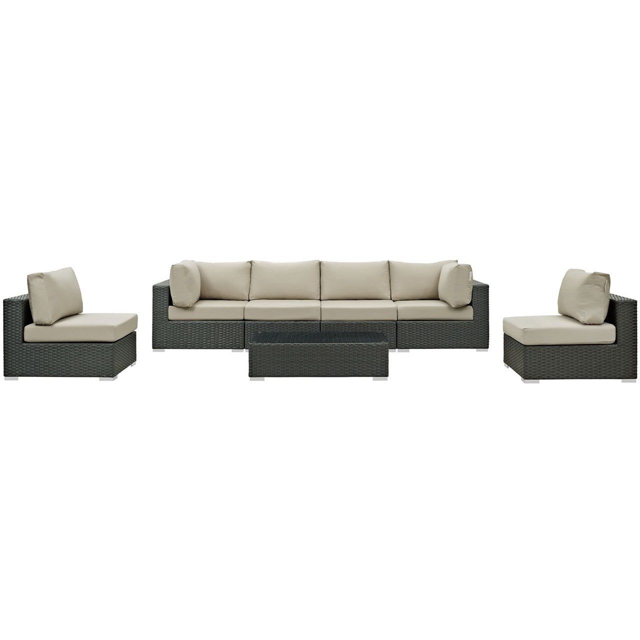 Sojourn Seven PCS Outdoor Patio Sunbrella Sectional Set, Beige , Rattan 9810
