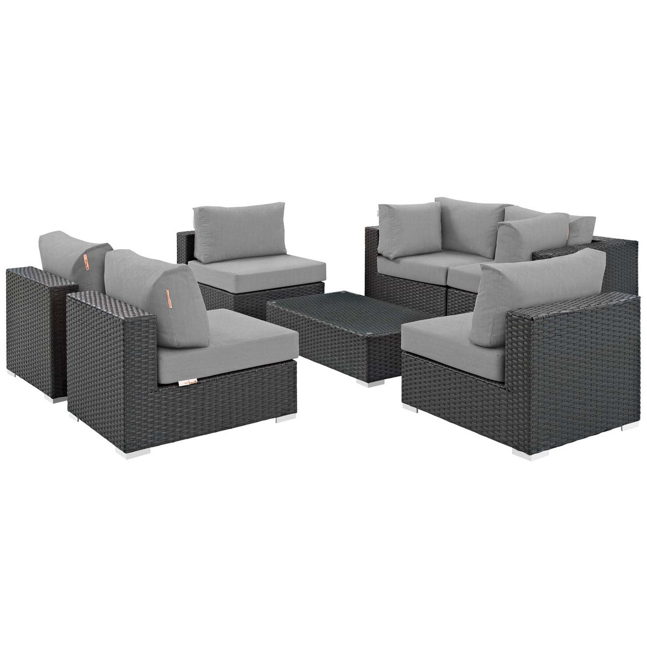 Sojourn 7 Piece Outdoor Patio Sunbrella® Sectional Set, Sunbrella Rattan Wicker, Grey Gray 13386