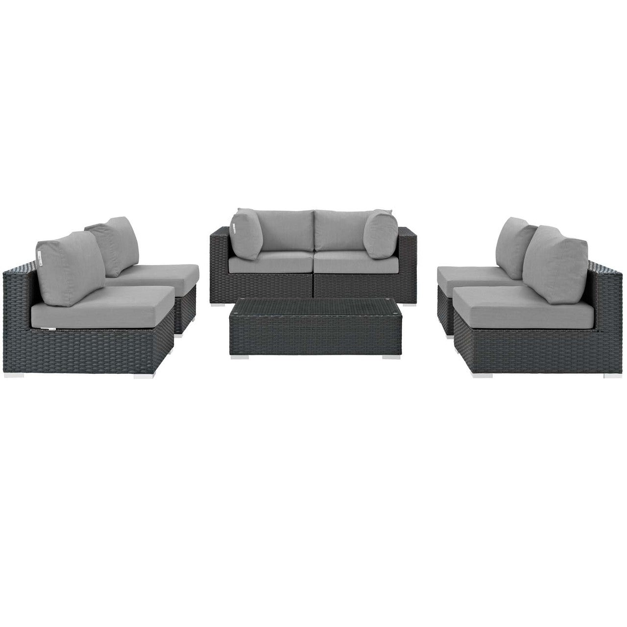 Sojourn 7 Piece Outdoor Patio Sunbrella® Sectional Set, Sunbrella Rattan Wicker, Grey Gray 13386