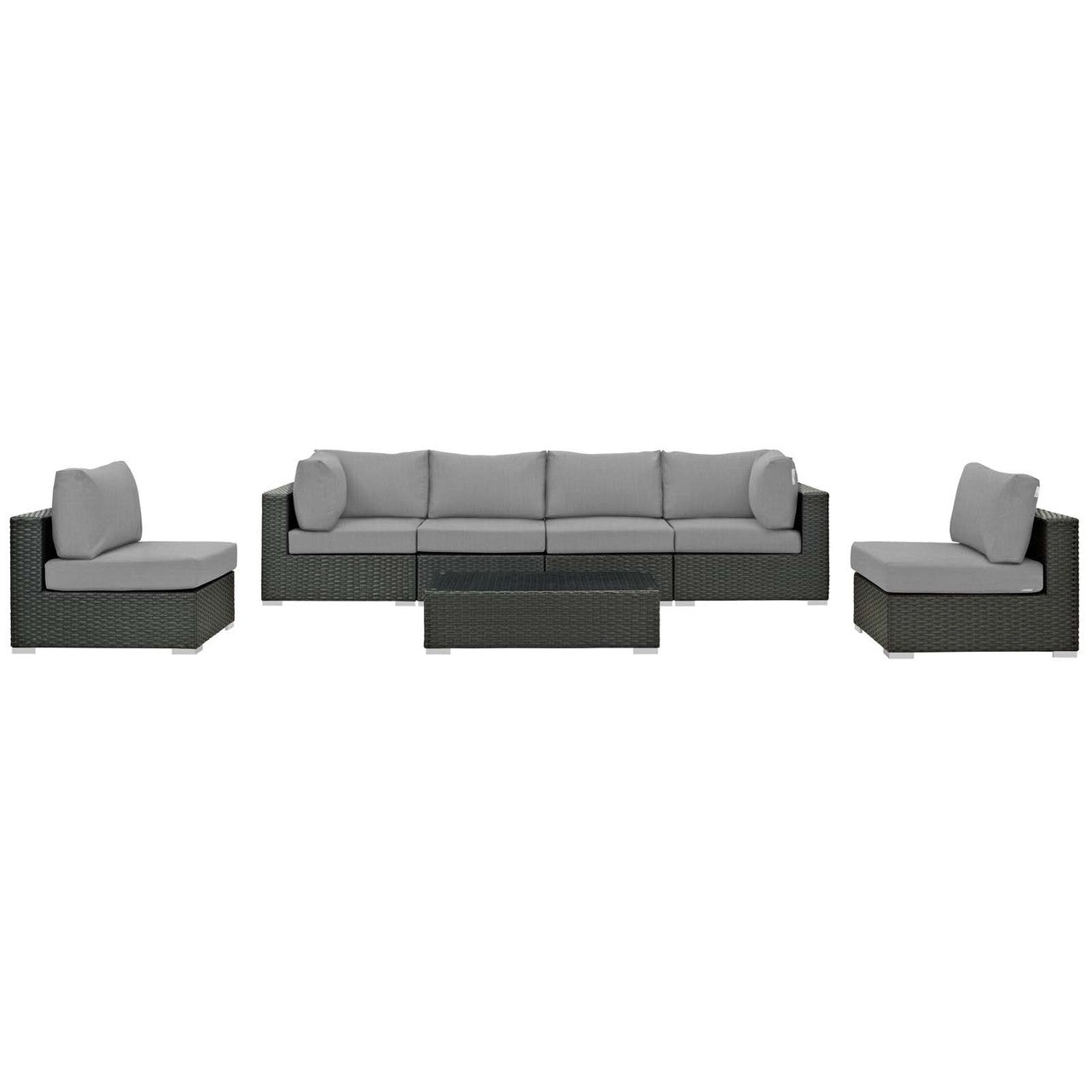Sojourn 7 Piece Outdoor Patio Sunbrella® Sectional Set, Sunbrella Rattan Wicker, Grey Gray 13386