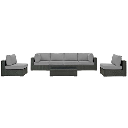 Sojourn 7 Piece Outdoor Patio Sunbrella® Sectional Set, Sunbrella Rattan Wicker, Grey Gray 13386