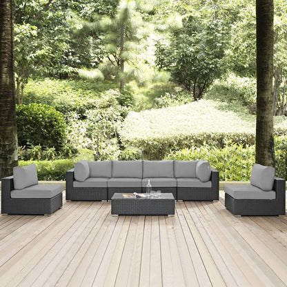 Sojourn 7 Piece Outdoor Patio Sunbrella® Sectional Set, Sunbrella Rattan Wicker, Grey Gray 13386