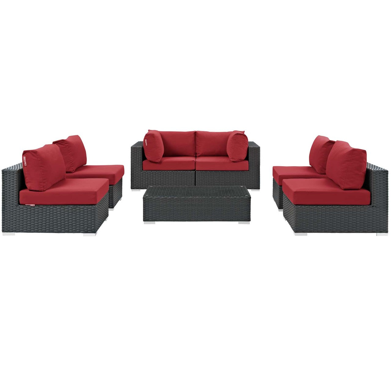 Sojourn 7 Piece Outdoor Patio Sunbrella® Sectional Set, Sunbrella Rattan Wicker, Red 13387