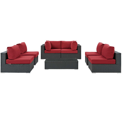 Sojourn 7 Piece Outdoor Patio Sunbrella® Sectional Set, Sunbrella Rattan Wicker, Red 13387