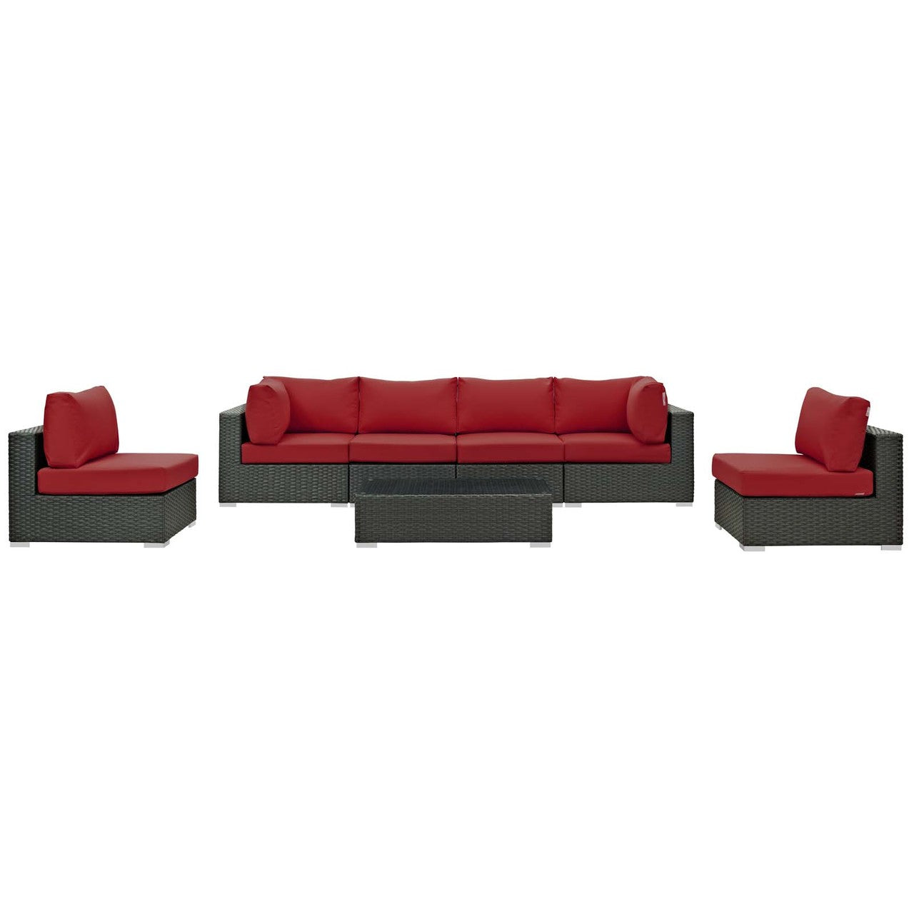 Sojourn 7 Piece Outdoor Patio Sunbrella® Sectional Set, Sunbrella Rattan Wicker, Red 13387