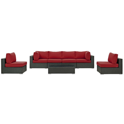 Sojourn 7 Piece Outdoor Patio Sunbrella® Sectional Set, Sunbrella Rattan Wicker, Red 13387