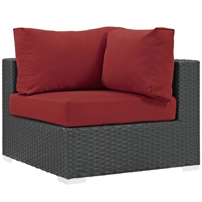 Sojourn 7 Piece Outdoor Patio Sunbrella® Sectional Set, Sunbrella Rattan Wicker, Red 13387
