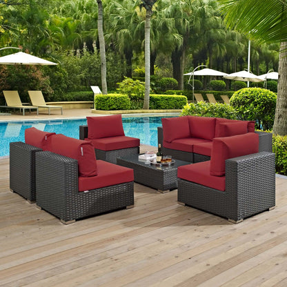 Sojourn 7 Piece Outdoor Patio Sunbrella® Sectional Set, Sunbrella Rattan Wicker, Red 13387