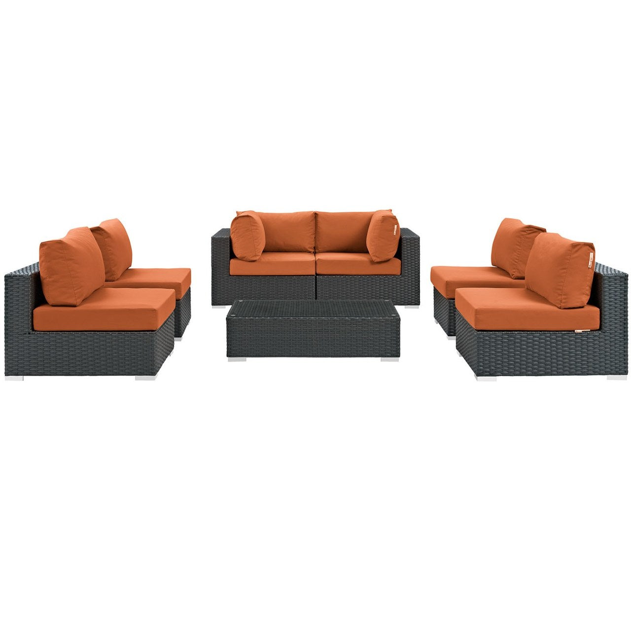 Sojourn Seven PCS Outdoor Patio Sunbrella Sectional Set, Orange , Rattan 9812